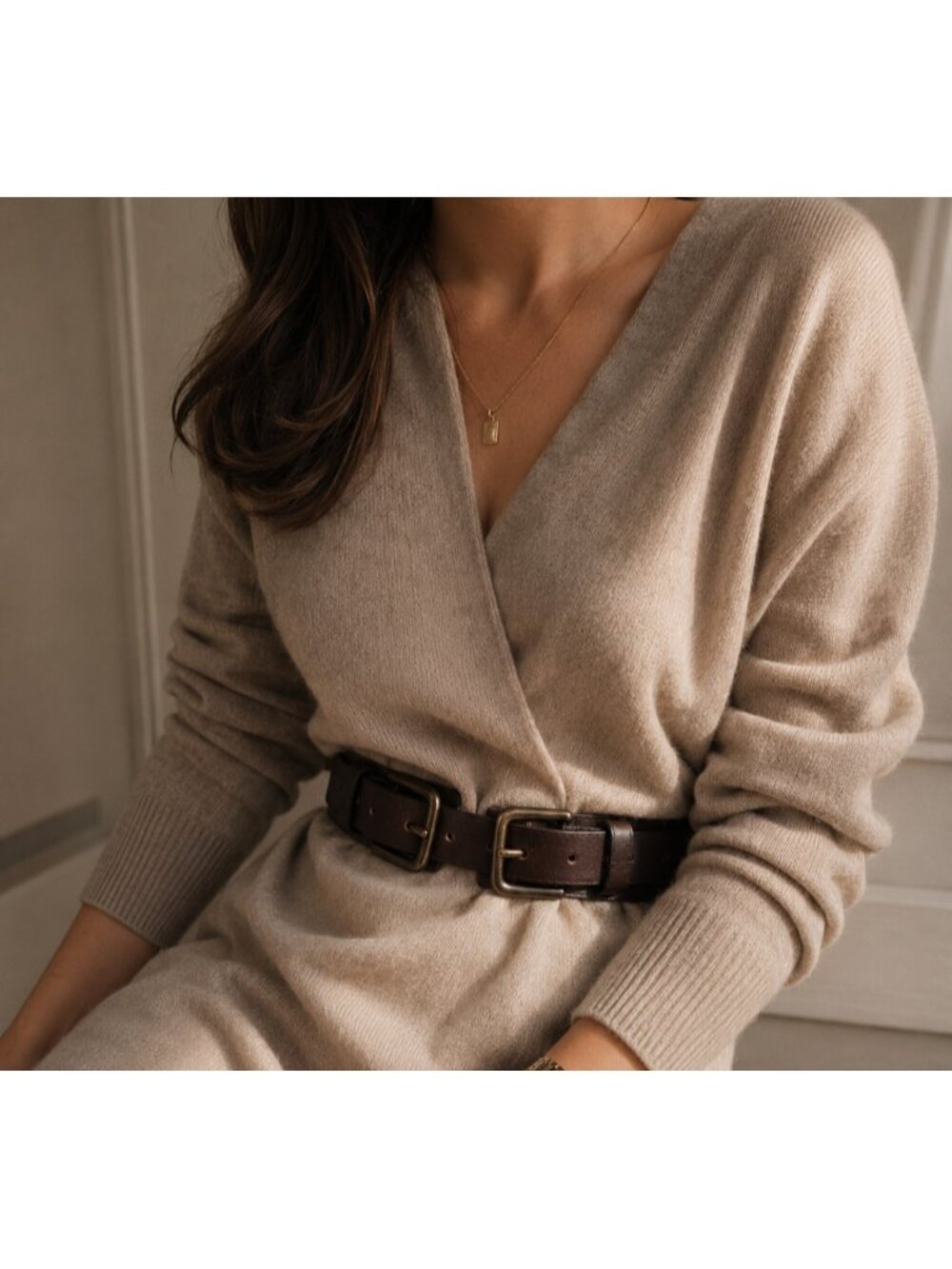 Club Monaco Brown Genuine Leather Wide Double Buckle Waist Belt S